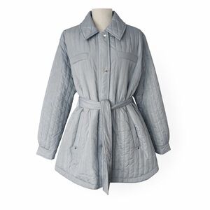 Vince Camuto Designer Coat Blue Grey Quilted Belted Snap Front Puffer Jacket